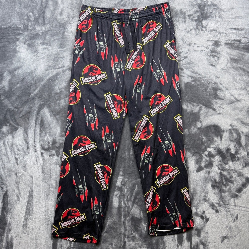 Jurassic Park Sleep Pants Mens Medium Black Logo Claw Mark Graphic Pajamas